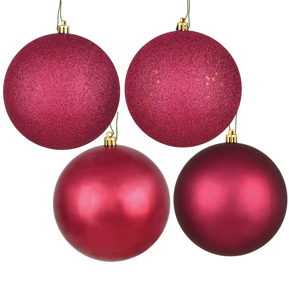 Christmastopia.com 12 Inch Berry Red Round Christmas Ball Ornament Shatterproof Set of 4 Assorted Finishes