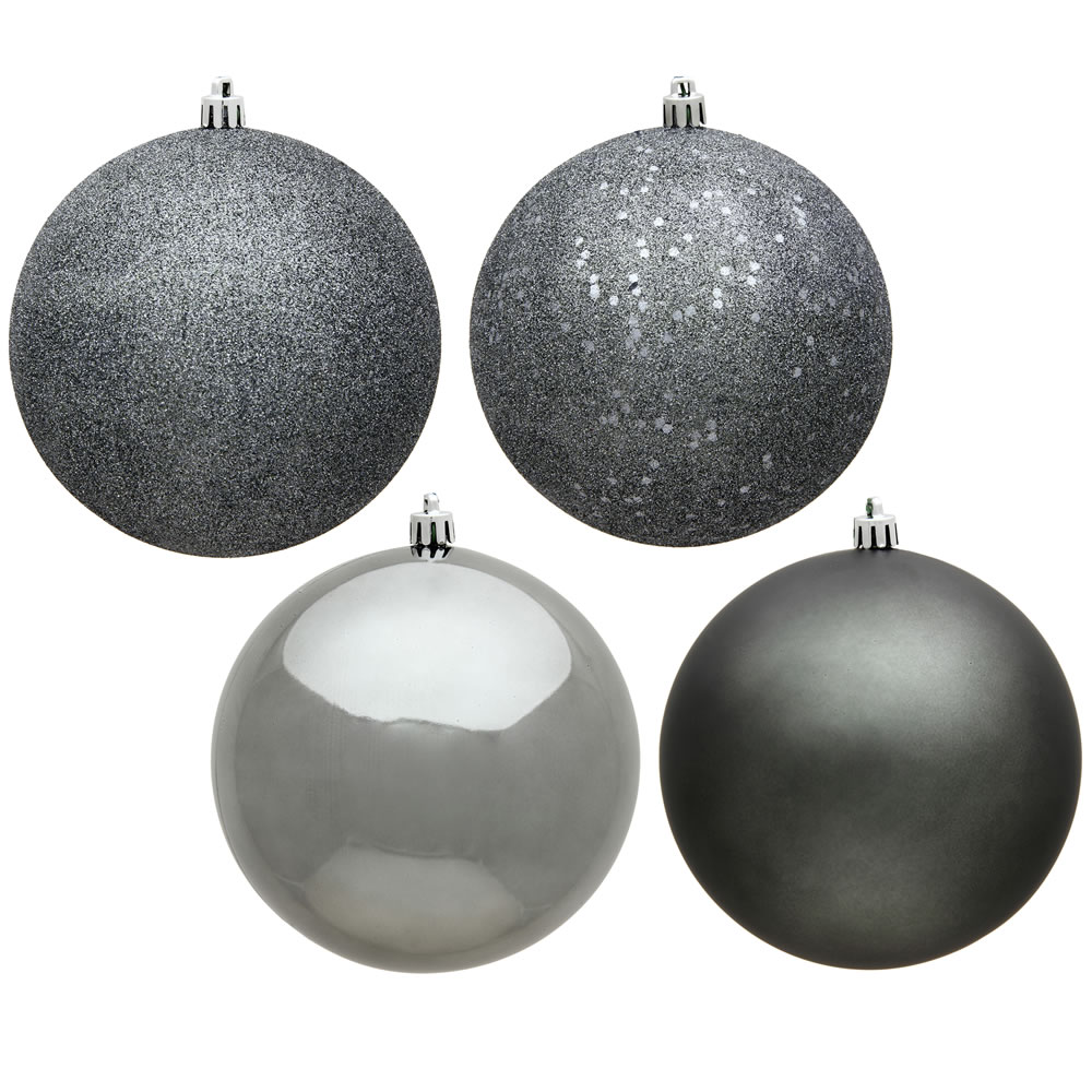12 Inch Pewter Round Christmas Ball Ornament Shatterproof Set of 4 Assorted Finishes 
