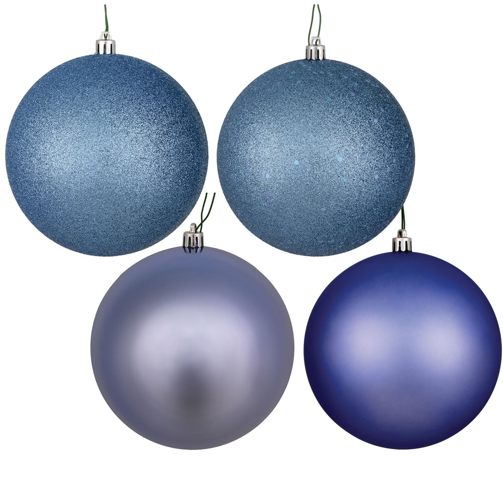 Christmastopia.com 12 Inch Periwinkle Round Christmas Ball Ornament Shatterproof Set of 4 Assorted Finishes