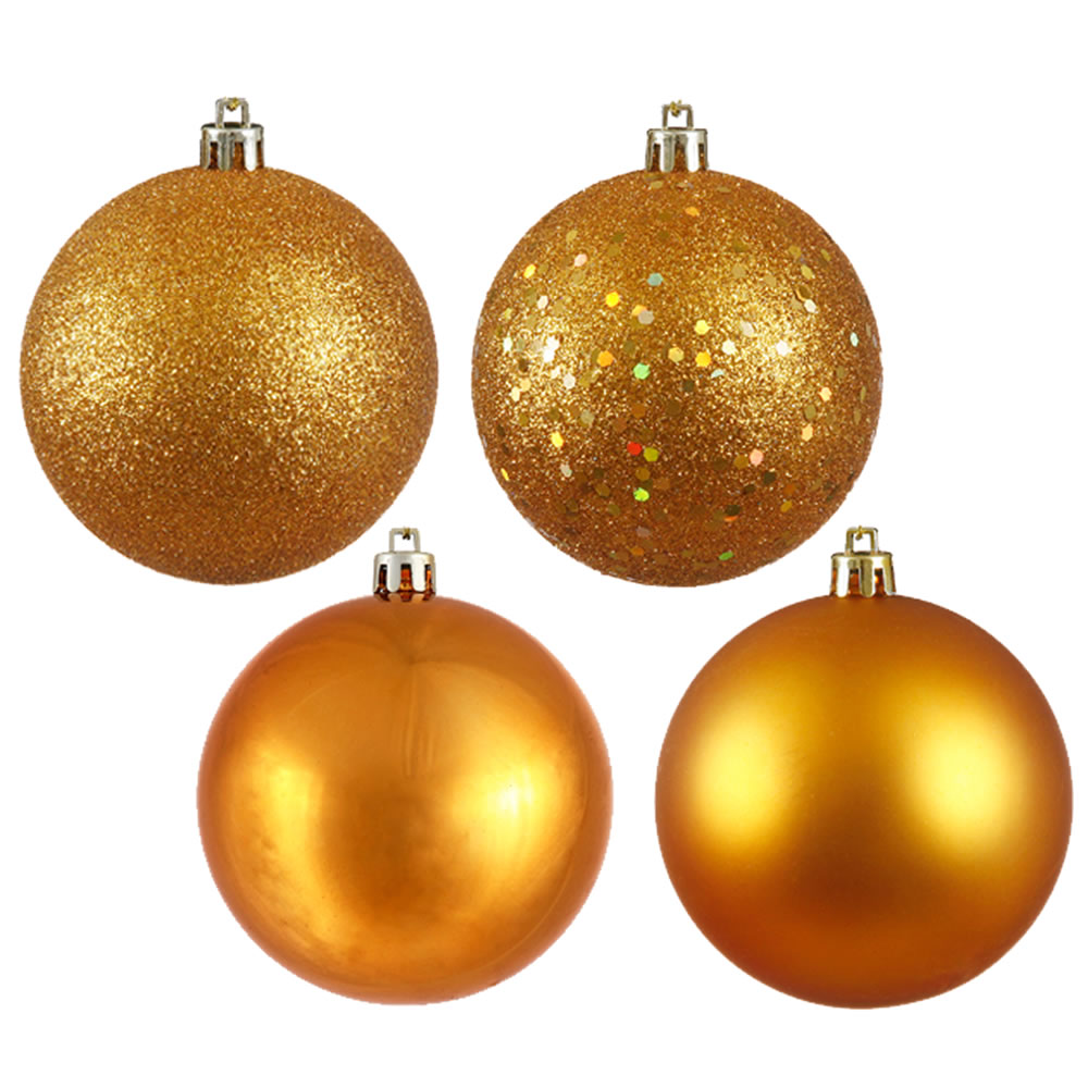 Christmastopia.com 12 Inch Antique Gold Round Christmas Ball Ornament Shatterproof Set of 4 Assorted Finishes