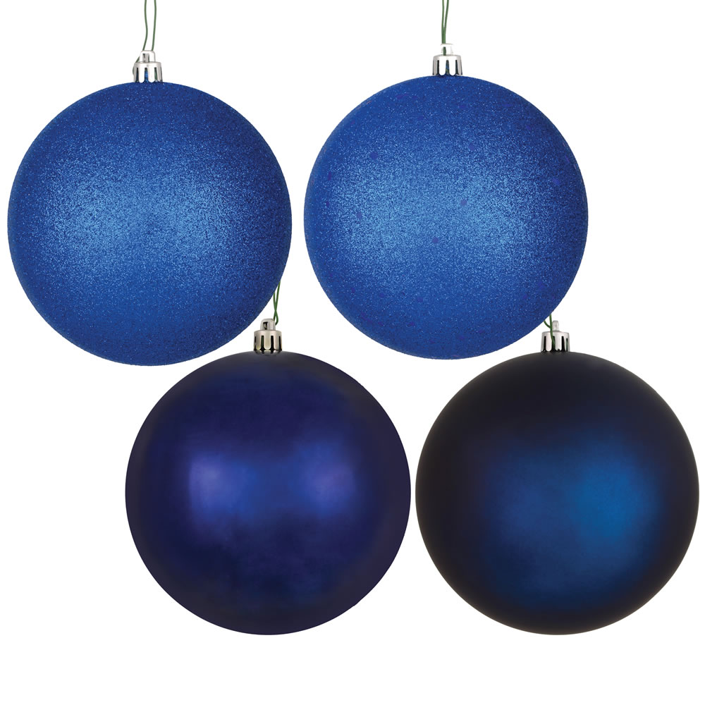 12 Inch Midnight Blue Round Christmas Ball Ornament Shatterproof Set of 4 Assorted Finishes
