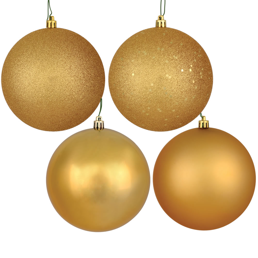 12 Inch Copper Gold Round Christmas Ball Ornament Shatterproof Set of 4 Assorted Finishes