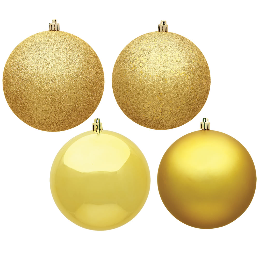 12 Inch Honey Gold Round Christmas Ball Ornament Shatterproof Set of 4 Assorted Finishes