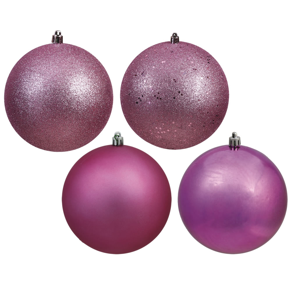 12 Inch Mauve Round Christmas Ball Ornament Shatterproof Set of 4 Assorted Finishes