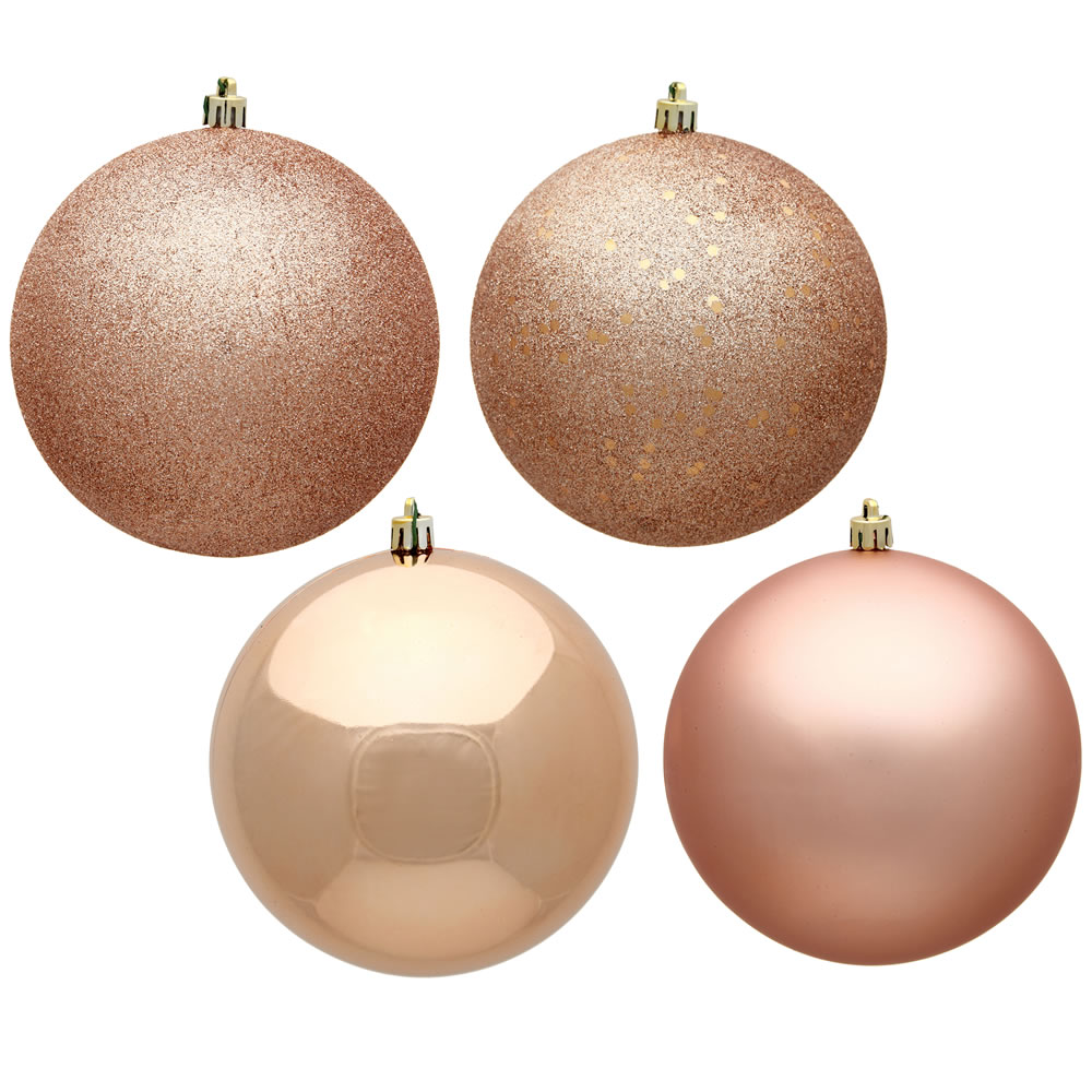 Christmastopia.com 12 Inch Rose Gold Round Christmas Ball Ornament Shatterproof Set of 4 Assorted Finishes