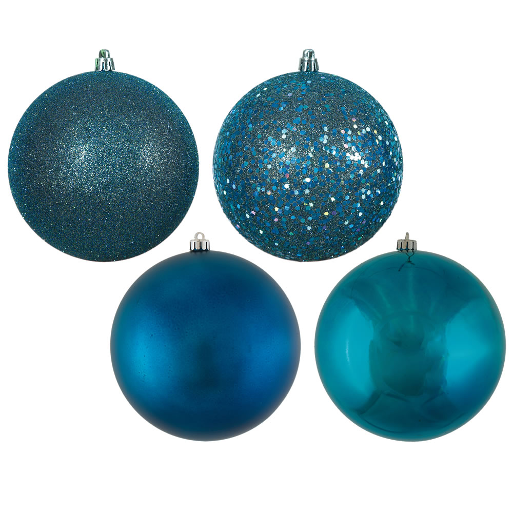12 Inch Sea Blue Round Christmas Ball Ornament Shatterproof Set of 4 Assorted Finishes