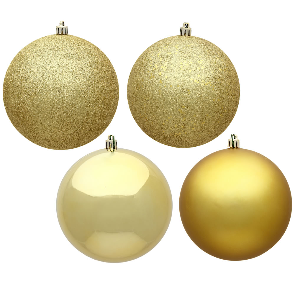 Christmastopia.com 12 Inch Gold Round Christmas Ball Ornament Shatterproof Set of 4 Assorted Finishes