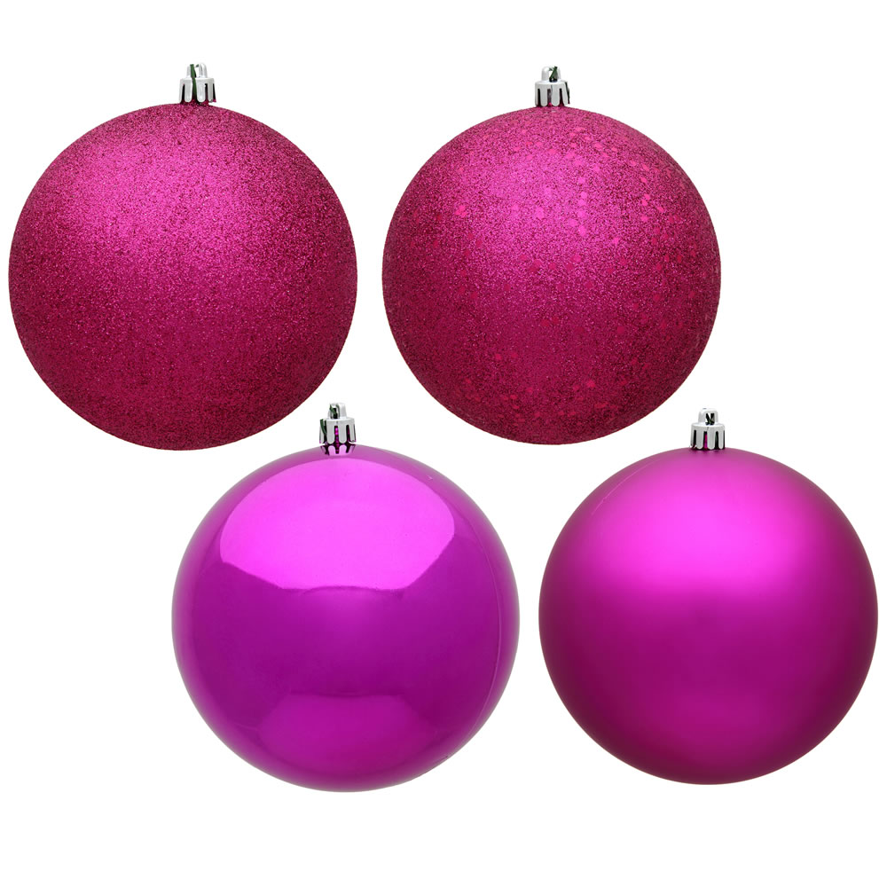 Christmastopia.com 12 Inch Fuchsia Pink Round Christmas Ball Ornament Shatterproof Set of 4 Assorted Finishes