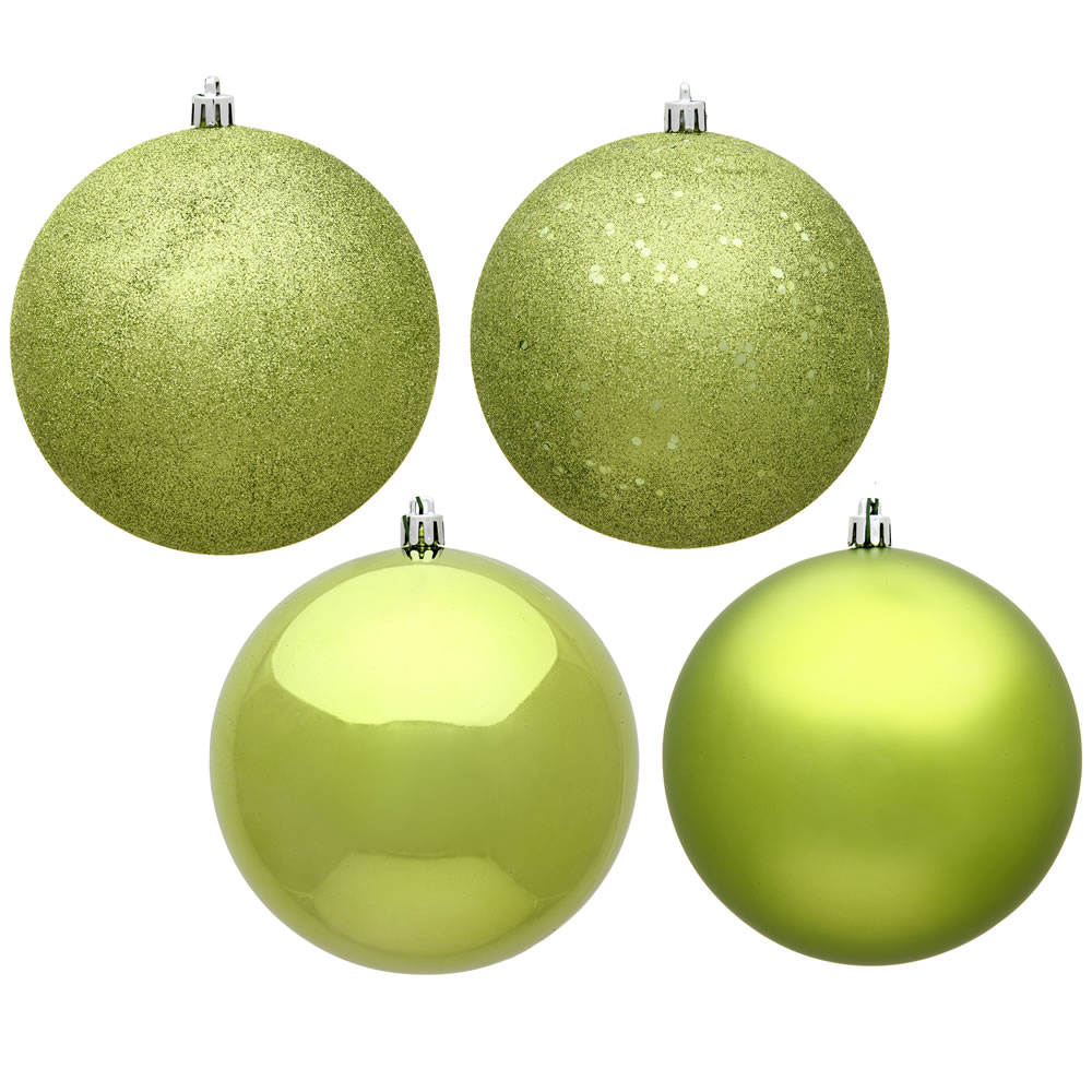 Christmastopia.com - 12 Inch Lime Green Round Christmas Ball Ornament Shatterproof Set of 4 Assorted Finishes