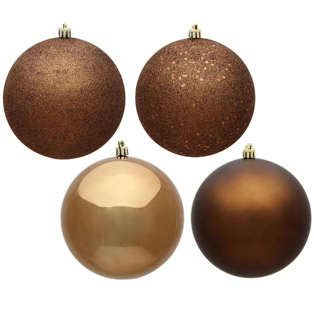 Christmastopia.com 12 Inch Mocha Round Christmas Ball Ornament Shatterproof Set of 4 Assorted Finishes