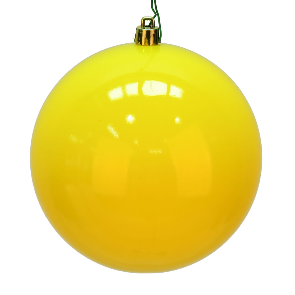 12 Inch Yellow Shiny Christmas Ball with Drilled Cap