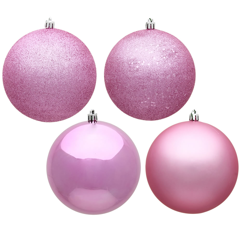 Christmastopia.com 12 Inch Pink Round Christmas Ball Ornament Shatterproof Set of 4 Assorted Finishes