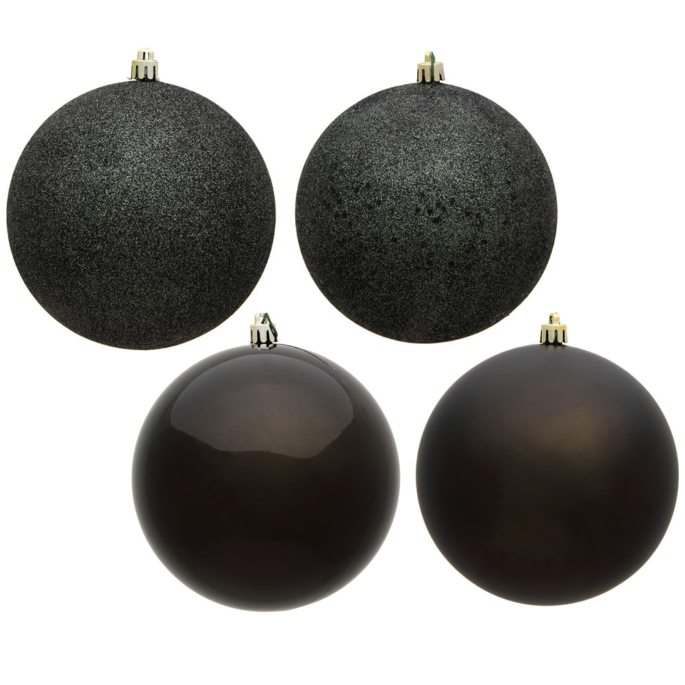 12 Inch Gunmetal Round Christmas Ball Ornament Shatterproof Set of 4 Assorted Finishes
