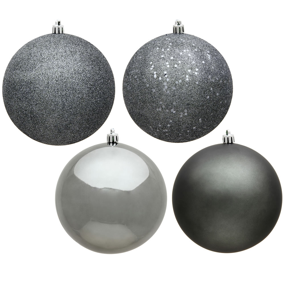 12 Inch Pewter Round Christmas Ball Ornament Shatterproof Set of 4 Assorted Finishes