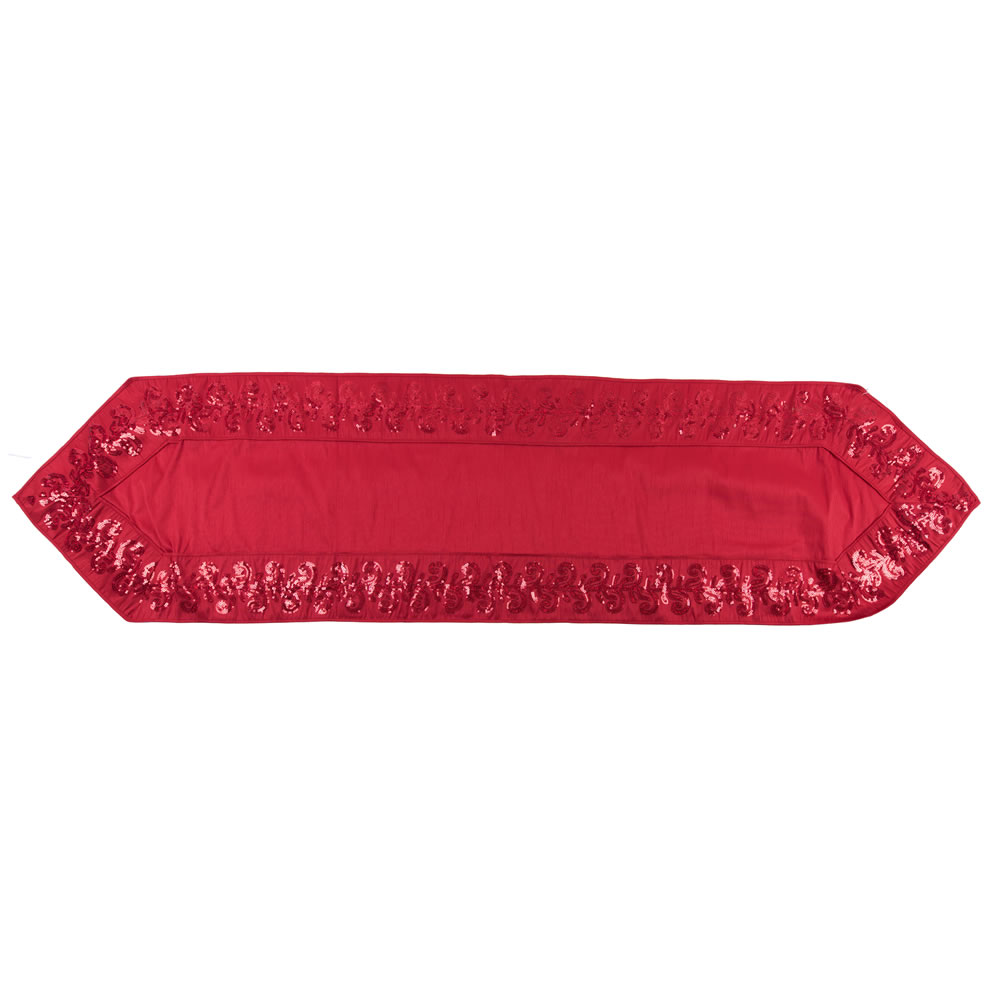 Red Sequin Leaf Decorative Christmas Table Runner