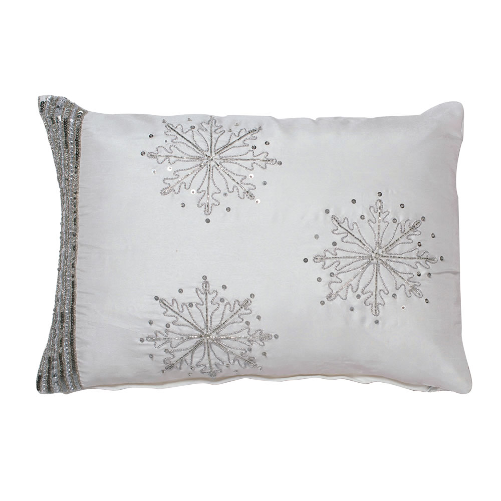 20 Inch Pure White Sequin Beaded Snowflake Luxurious Christmas Pillow