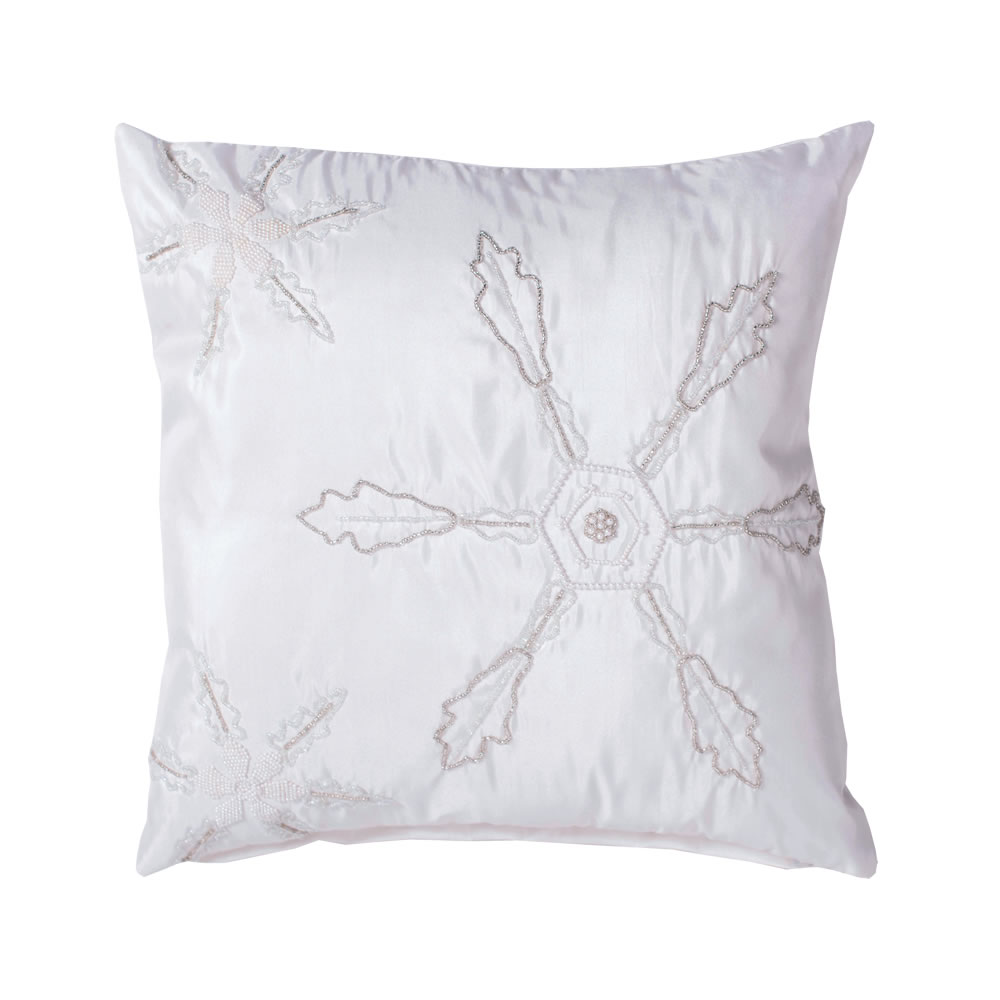 18 Inch Pure White Pearl Beaded Snowflake Luxurious Christmas Pillow