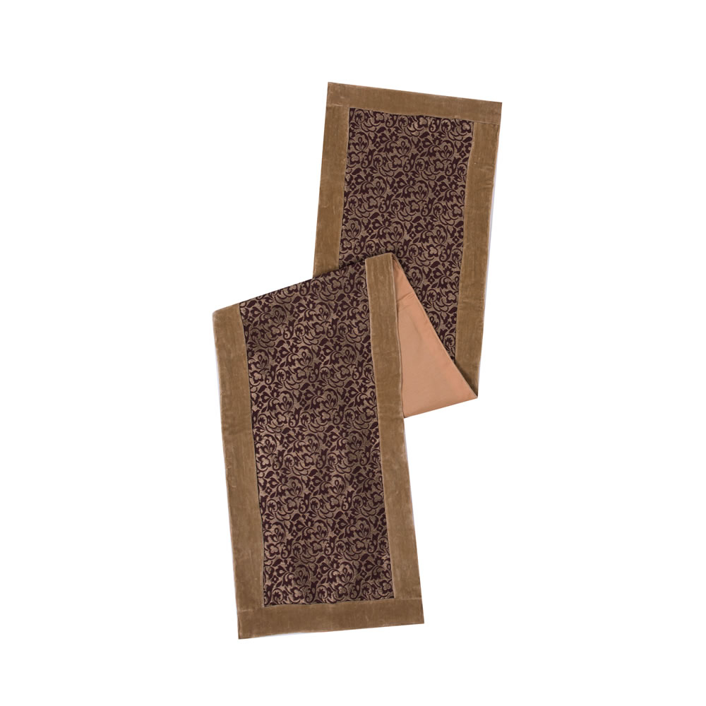 Brown Woven Brocade and Plush Velvet Trim Brilliance Decorative Christmas Table Runner