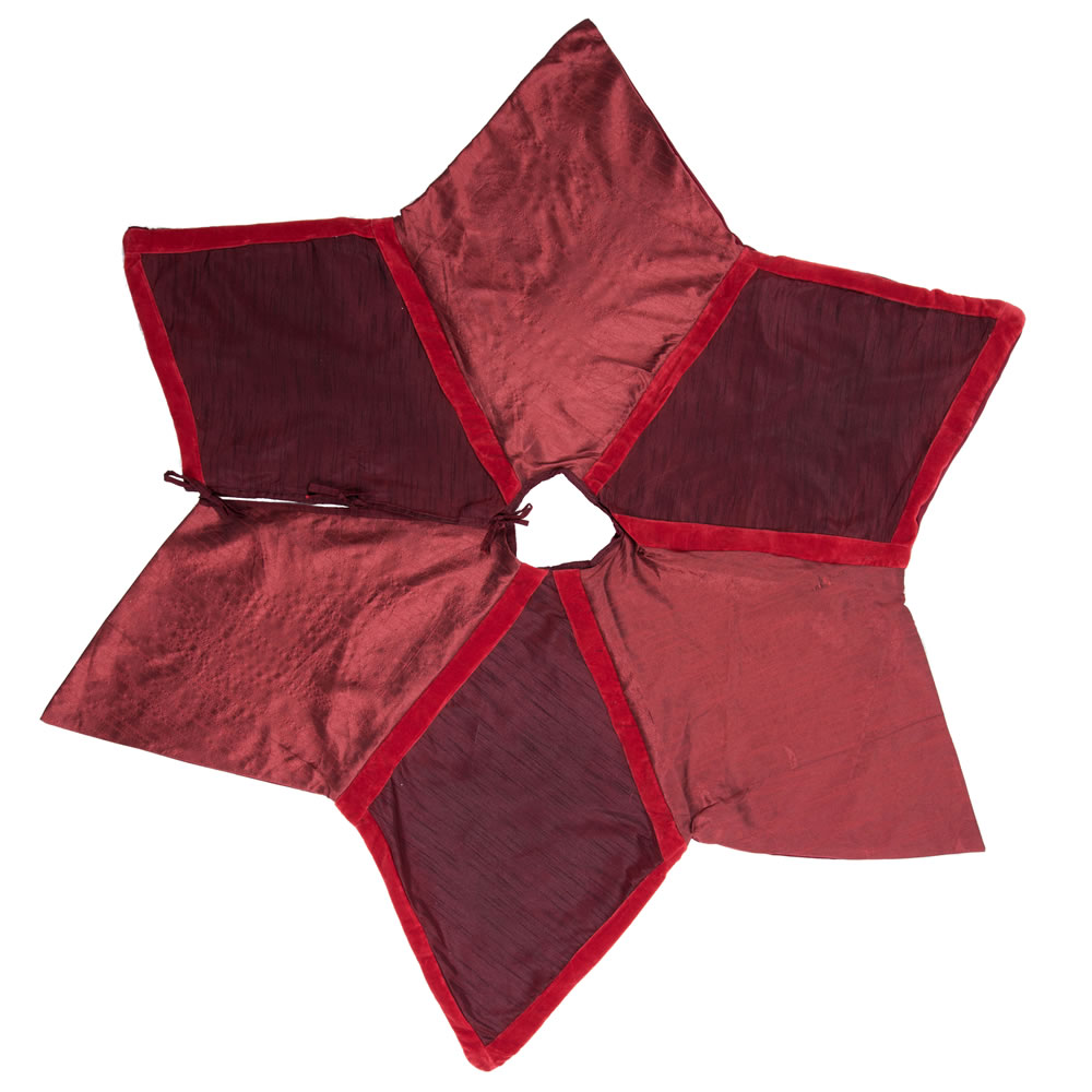 60 Inch Two Tone Burgundy Polysilk Dupioni Cotton Velvet Frosted Decorative Christmas Tree Skirt