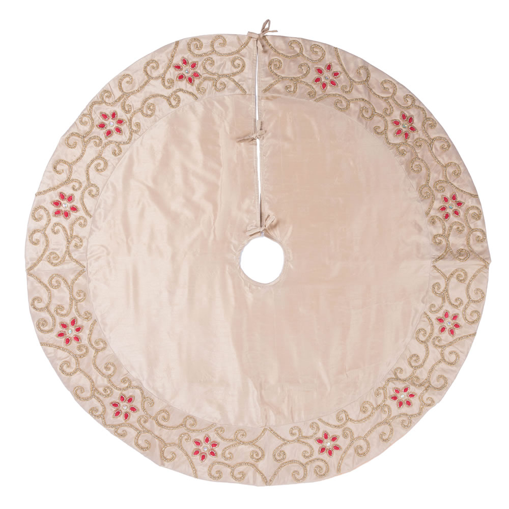 52 Inch Champagne Polysilk Dupioni Wine Cotton Velvet Regal Decorative Christmas Tree Skirt