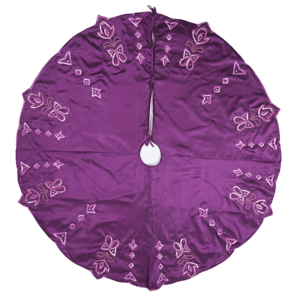 60 Inch Purple Polysilk Dupioni Crystal and Sequin Romance Collection Christmas Tree Skirt