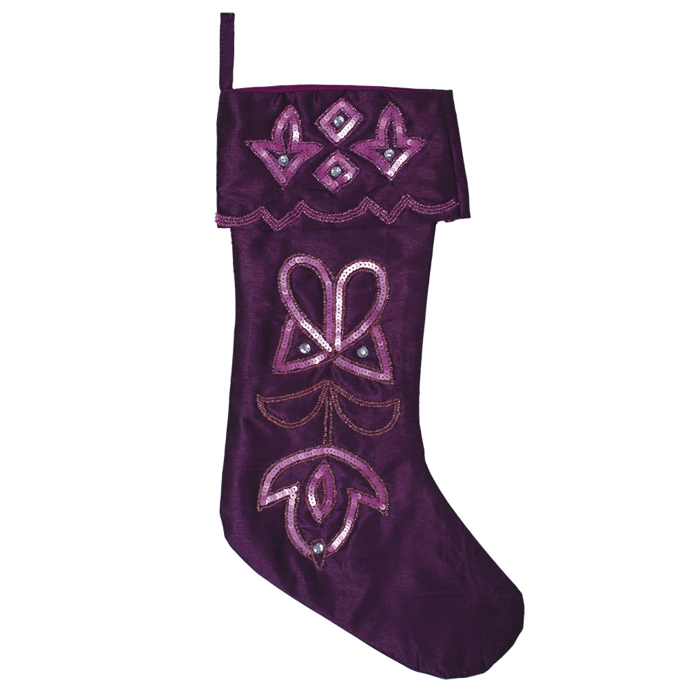 Purple Polysilk Dupioni Crystal and Sequin Romance Decorative Christmas Stocking