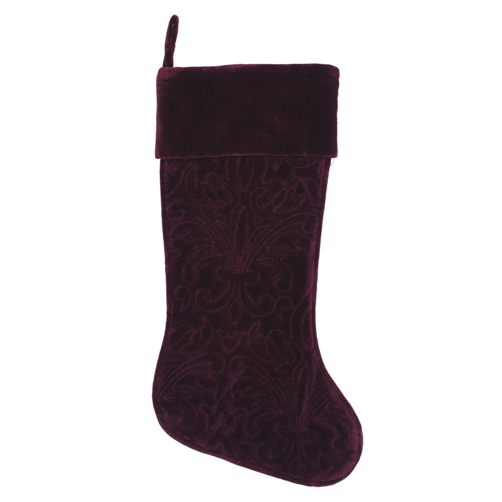 Sangria Cotton Velvet Embroidered Quilted Christmas Eve Decorative Christmas Stocking