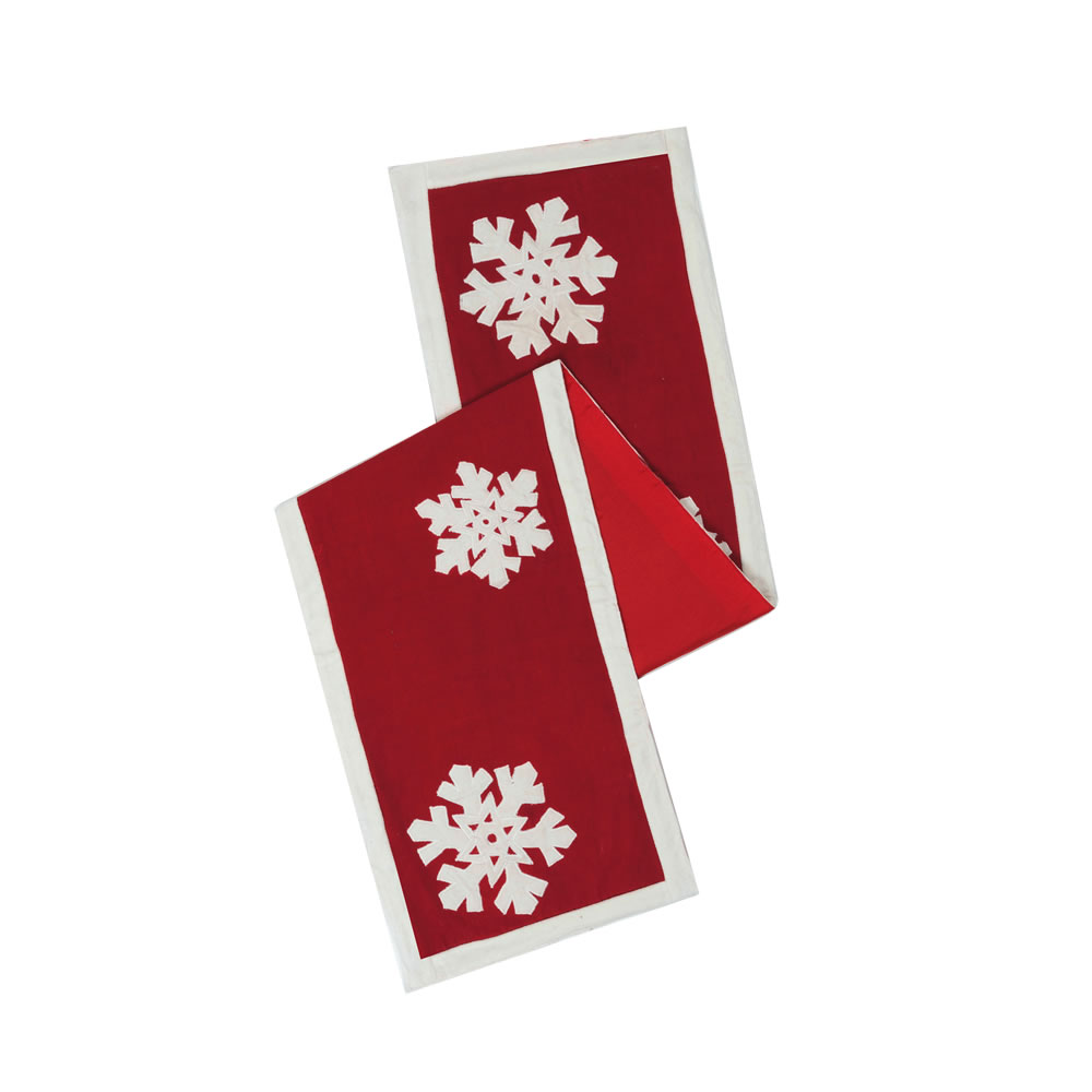 Red White Snowflake Cotton Duck Cloth Felt Flakes Decorative Christmas Table Runner