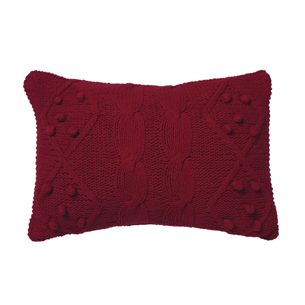 14 Inch Red Hand-knit Cotton Cable French Knot Cushion Decorative Christmas Pillow