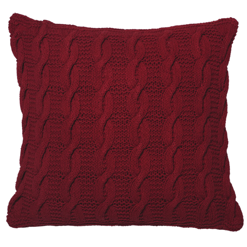 18 Inch Red Hand-knit Cotton Cable Cushion Decorative Christmas Pillow