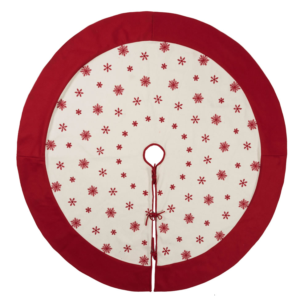 60 Inch Red and White Festive Felt With Aari Embroidery Motif Let It Snow Decorative Christmas Tree Skirt