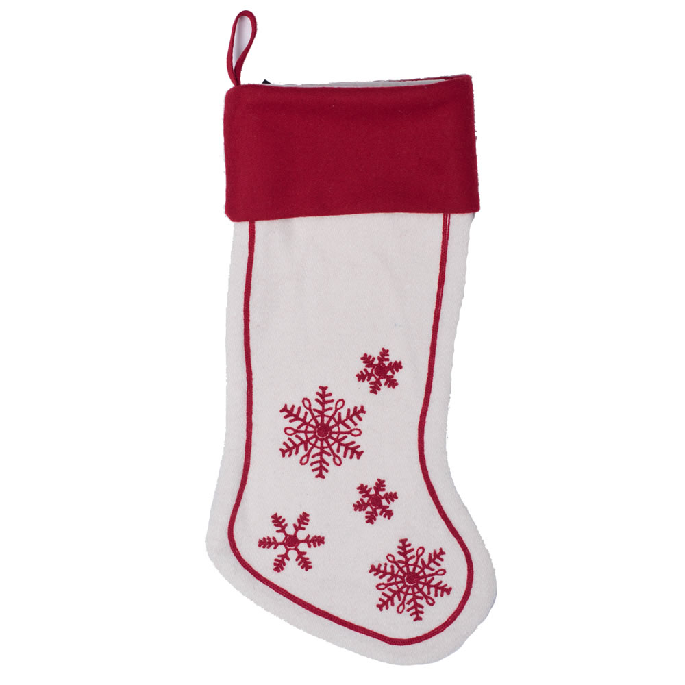 Red and White Festive Wool Felt With Aari Embroidery Motif Let It Snow Decorative Christmas Stocking