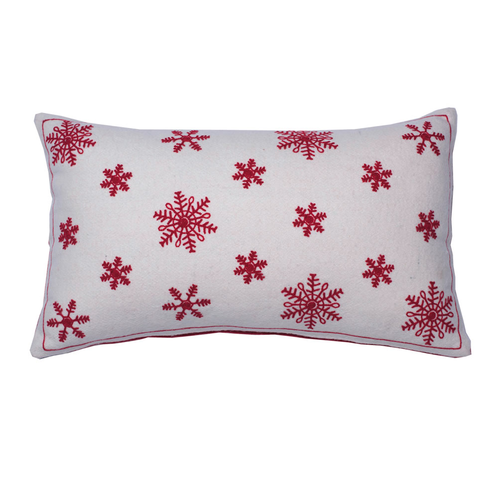 12 Inch White With Red Wool Felt Double Sided Aari Embroidery Let It Snow Decorative Christmas Pillow