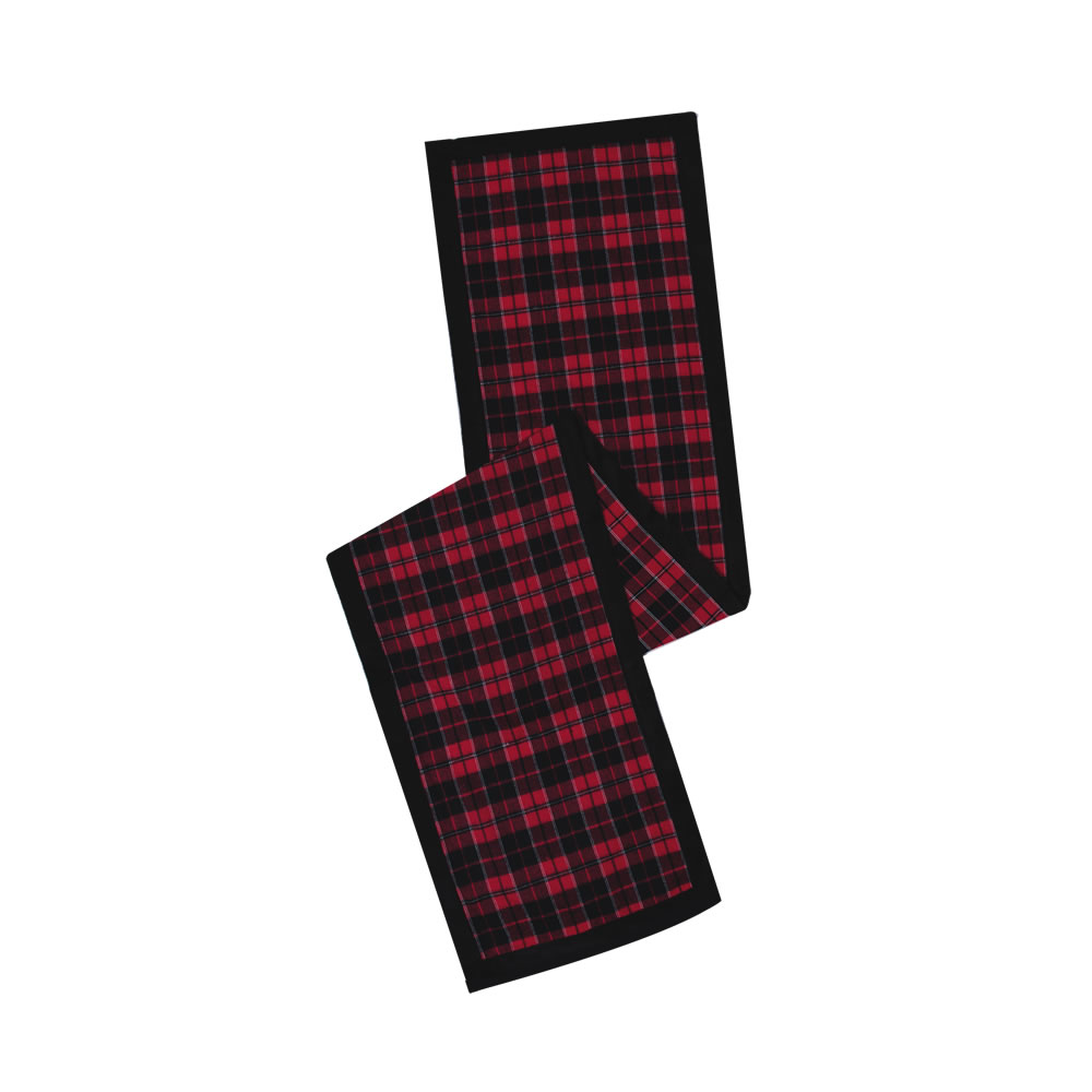 Red Black Cotton Holiday Plaid Poly Velvet Border MacKenzie Decorative Christmas Table Runner