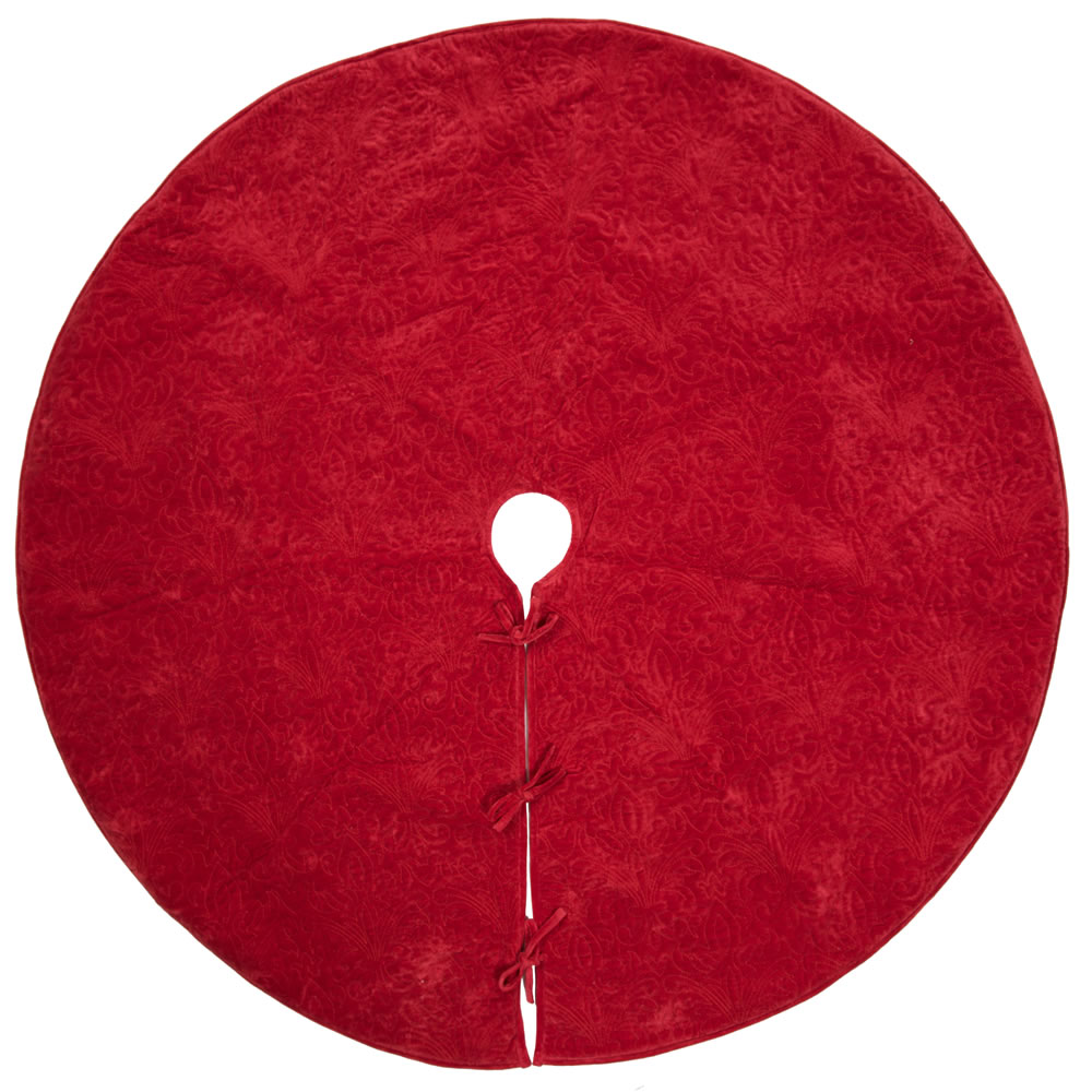 60 Inch Red Cotton Velvet Embroidered Quilted Christmas Eve Decorative Christmas Tree Skirt
