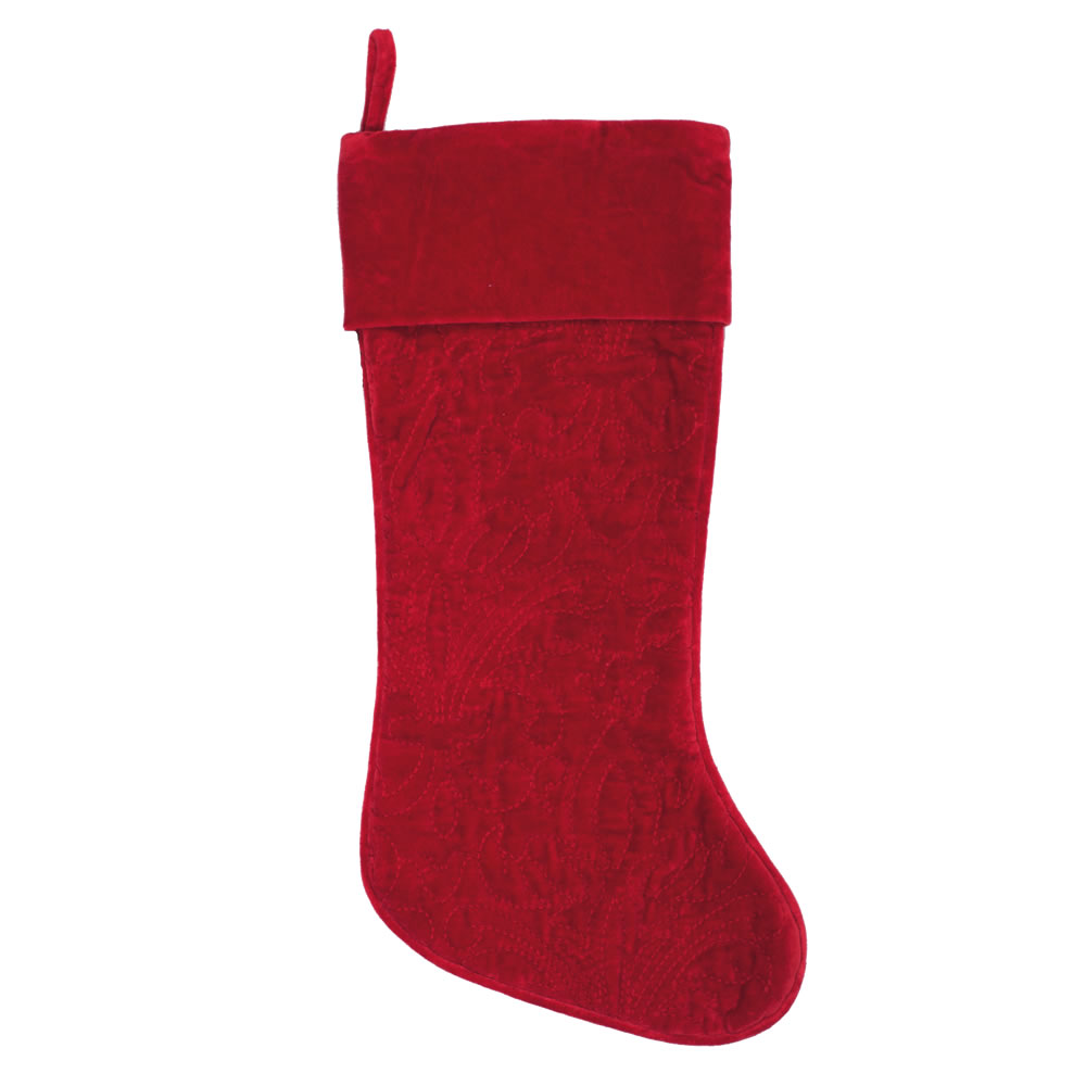 Red Cotton Velvet Embroidered Quilted Christmas Eve Decorative Christmas Stocking