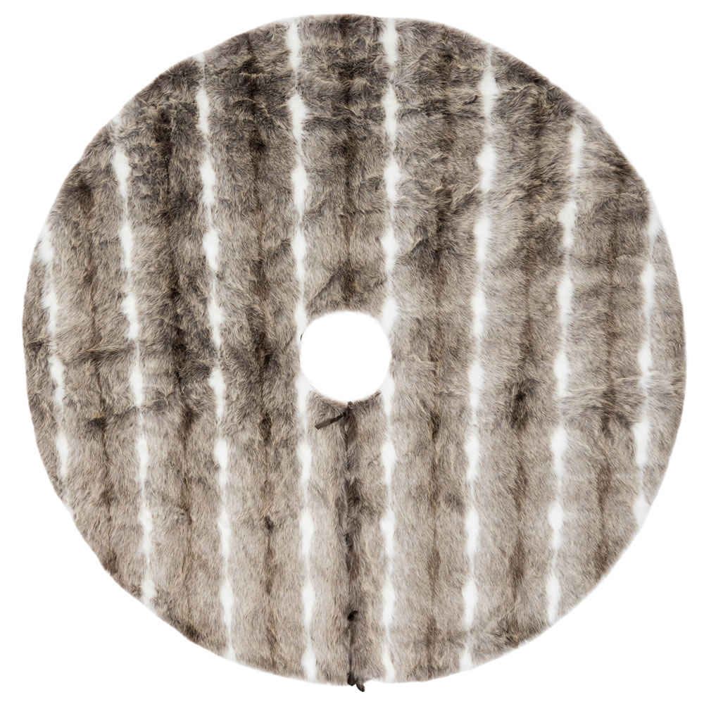 60 Inch Black and White Plush Stripe Faux Fur Snow Mink Decorative Christmas Tree Skirt