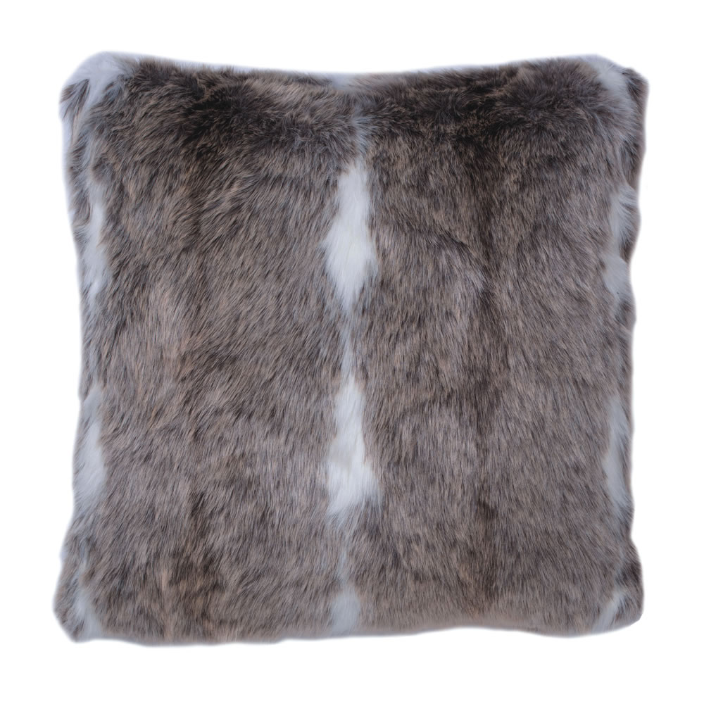 18 Inch Black and White Plush Stripe Faux Fur Snow Mink Decorative Holiday Pillow