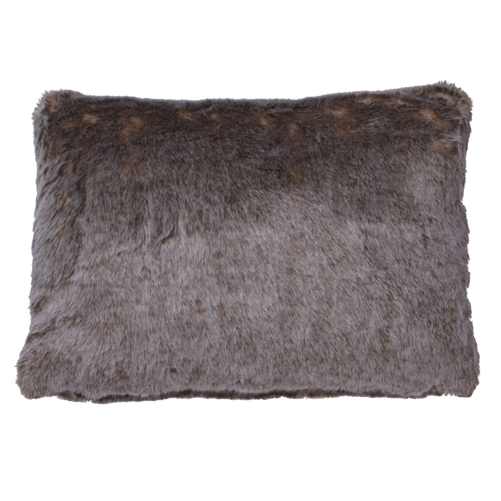 14 Inch Brown Rich Faux Fur Snow Deer Decorative Holiday Pillow