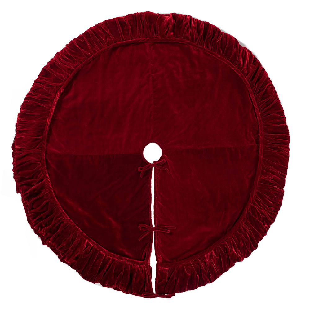 84 Inch Red Velvet With Elegant Sheen Plush Decorative Christmas Treeskirt