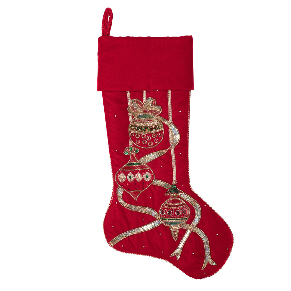 Red Beaded Velvet Ornament Decorative Christmas Stocking