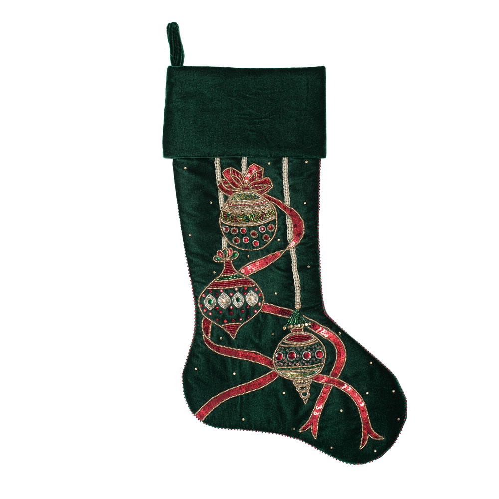 Green Beaded Velvet Ornament Decorative Christmas Stocking