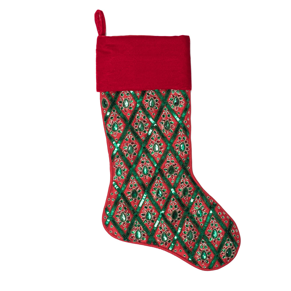 Christmastopia.com 20 Inch Red and Green with Sequin Diamond Decorative Christmas Stocking