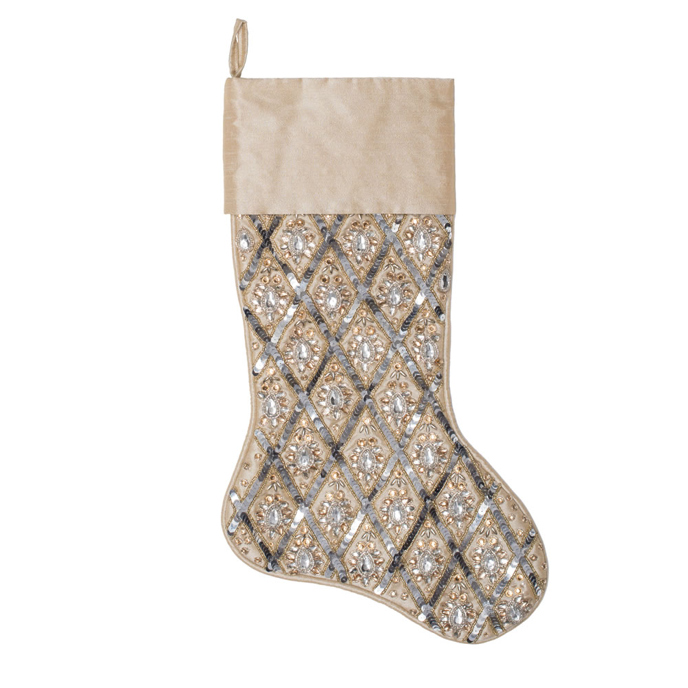 20 Inch Champagne Sequin Diamond Decorative Christmas Stocking