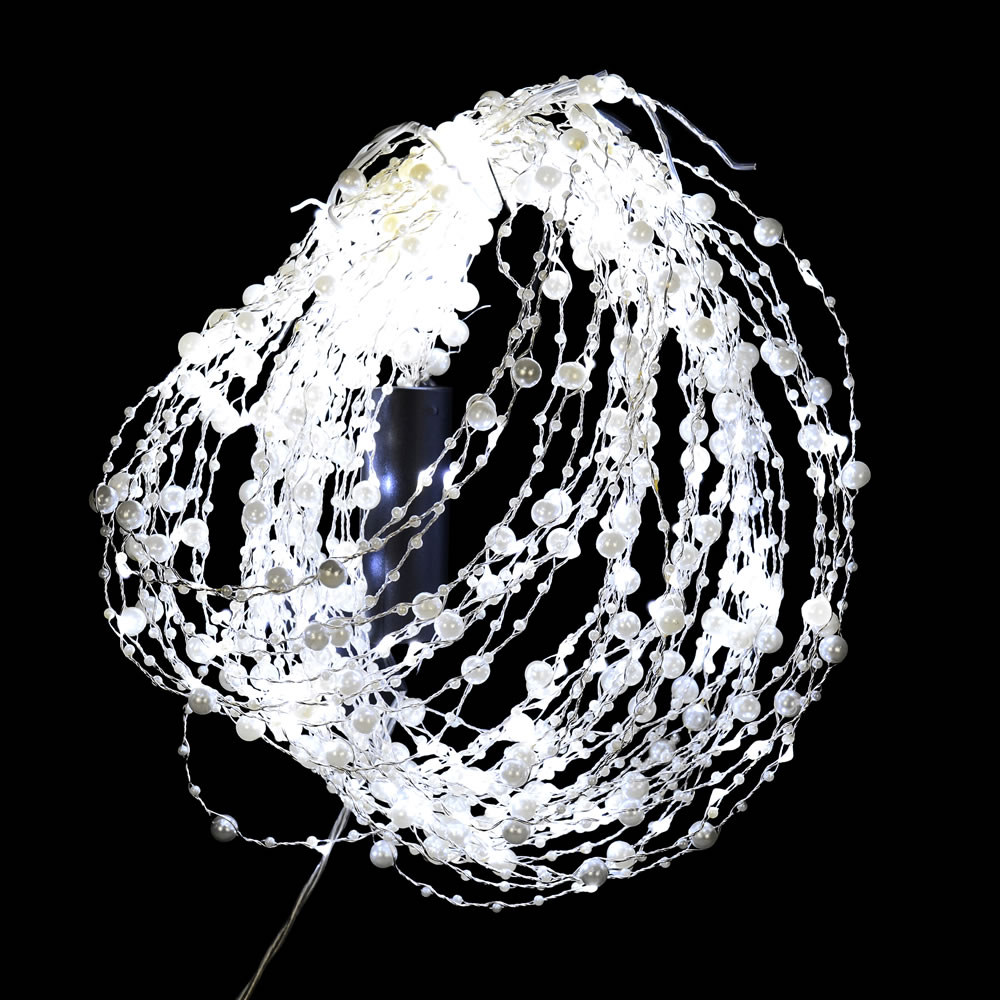 200 LED Micro Pearl White Vine Light Set Silver Wire
