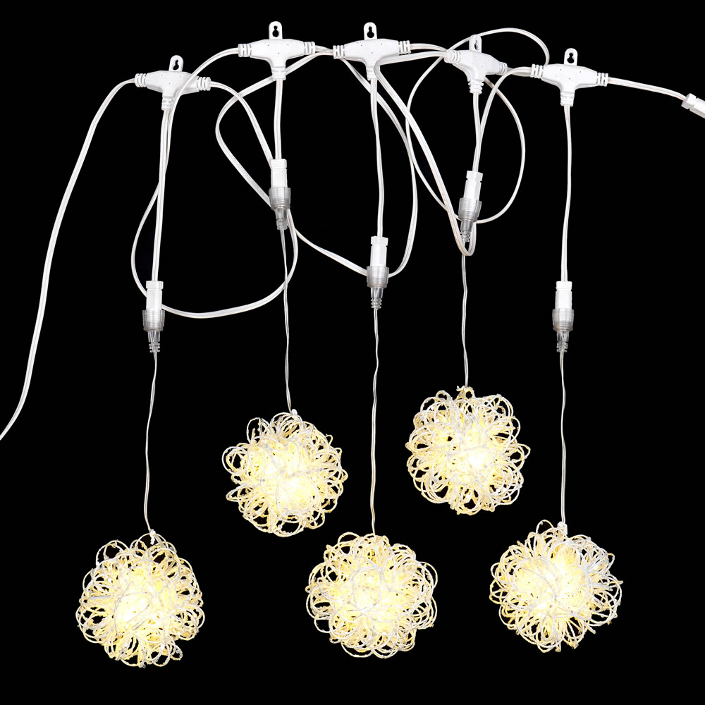 100 LED Micro Icicle White Glitter Vine Ball Warm White Christmas Light Set Lead Wire