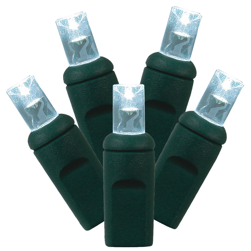 100 Commercial Grade LED 5MM Wide Angle Polka Dot Cool White Christmas Light Set Green Wire Polybag