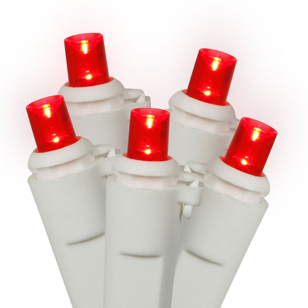 Christmastopia.com 100 LED 5MM Wide Angle Polka Dot Red Christmas Light Set 4 Inch Spacing White Wire