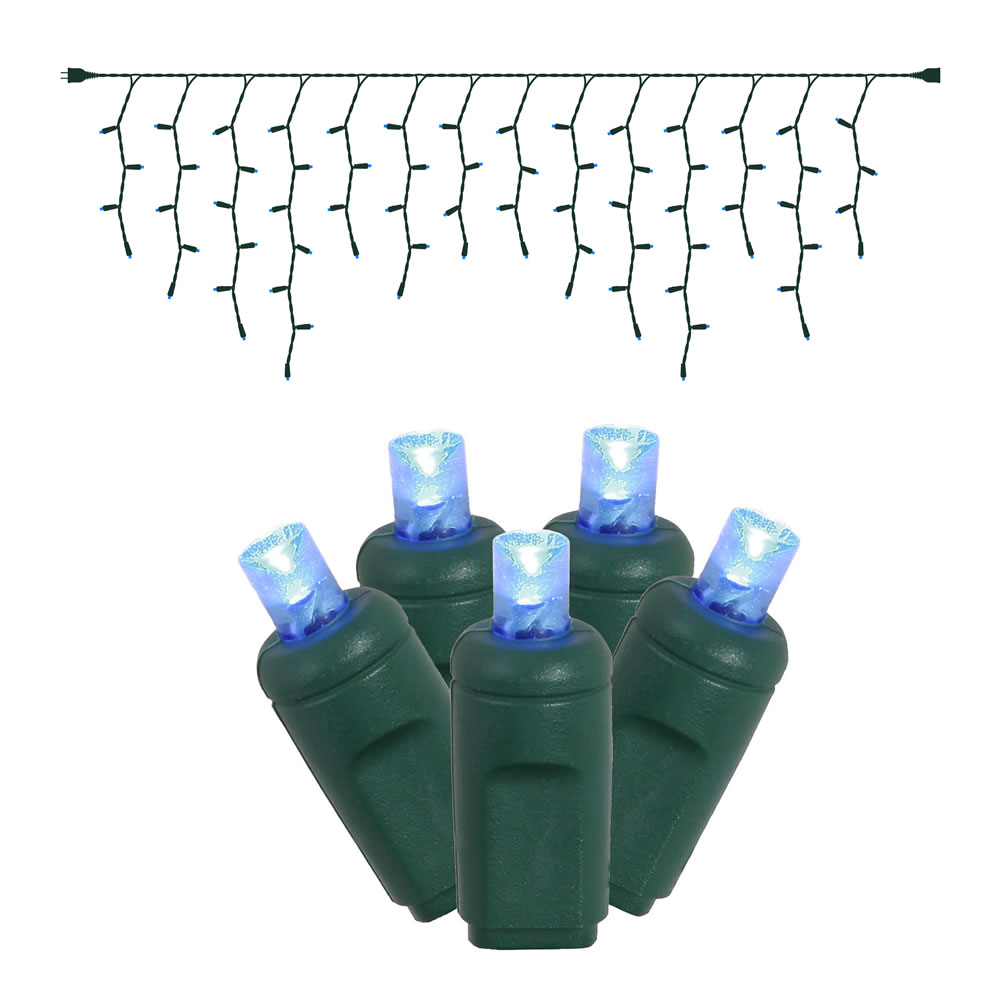 70 LED Wide Angle Icicle Blue Christmas Light Set Green Wire