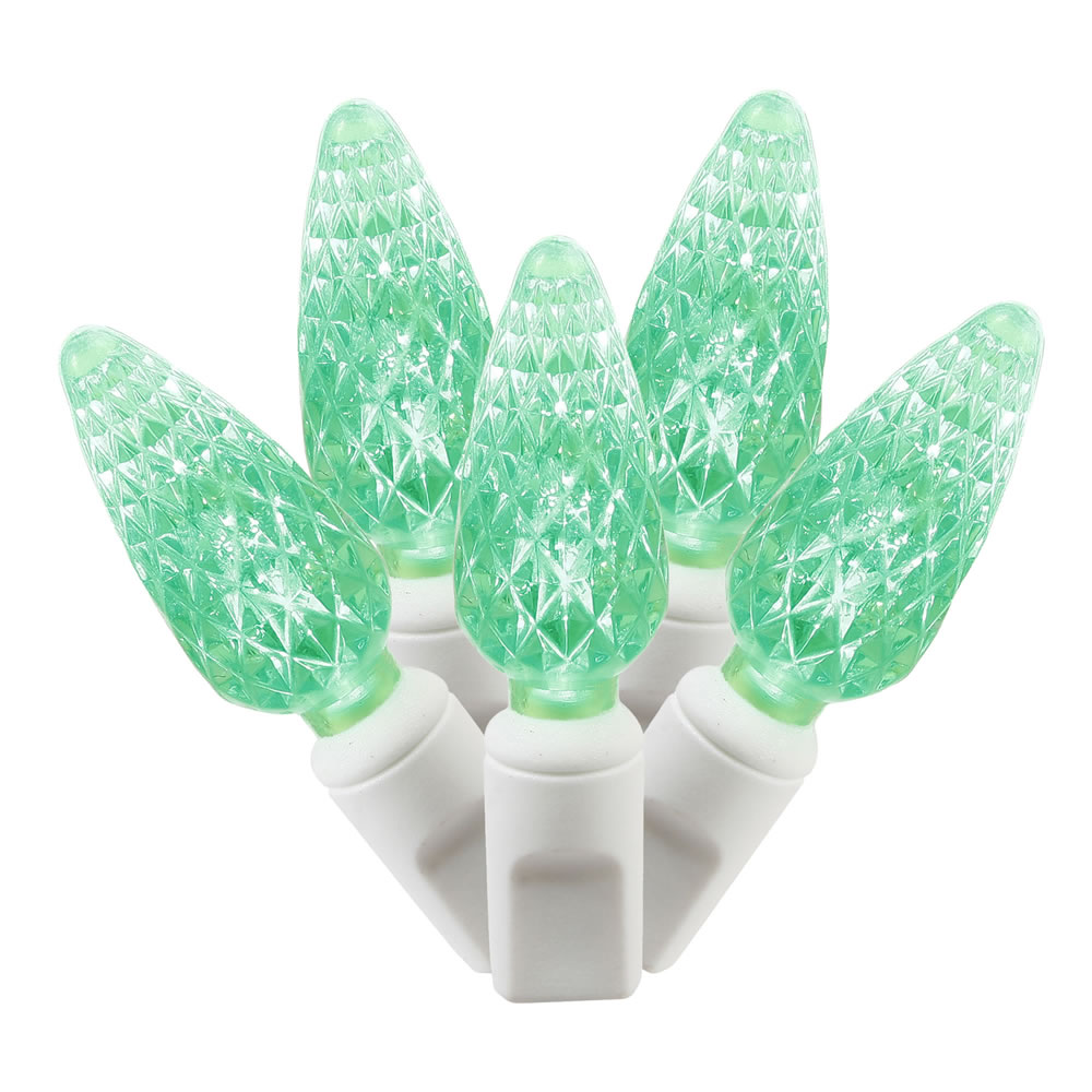 Christmastopia.com - 50 Commercial Grade LED C6 Strawberry Faceted Green Christmas Light Set White Wire
